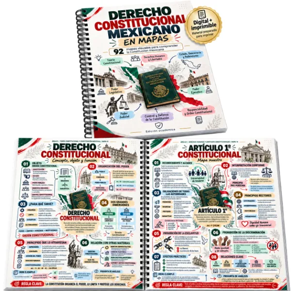 Derecho Constitucional Mexicano en Mapas impreso y encuadernado, abierto en los mapas de Derecho Constitucional y Artículo 1º